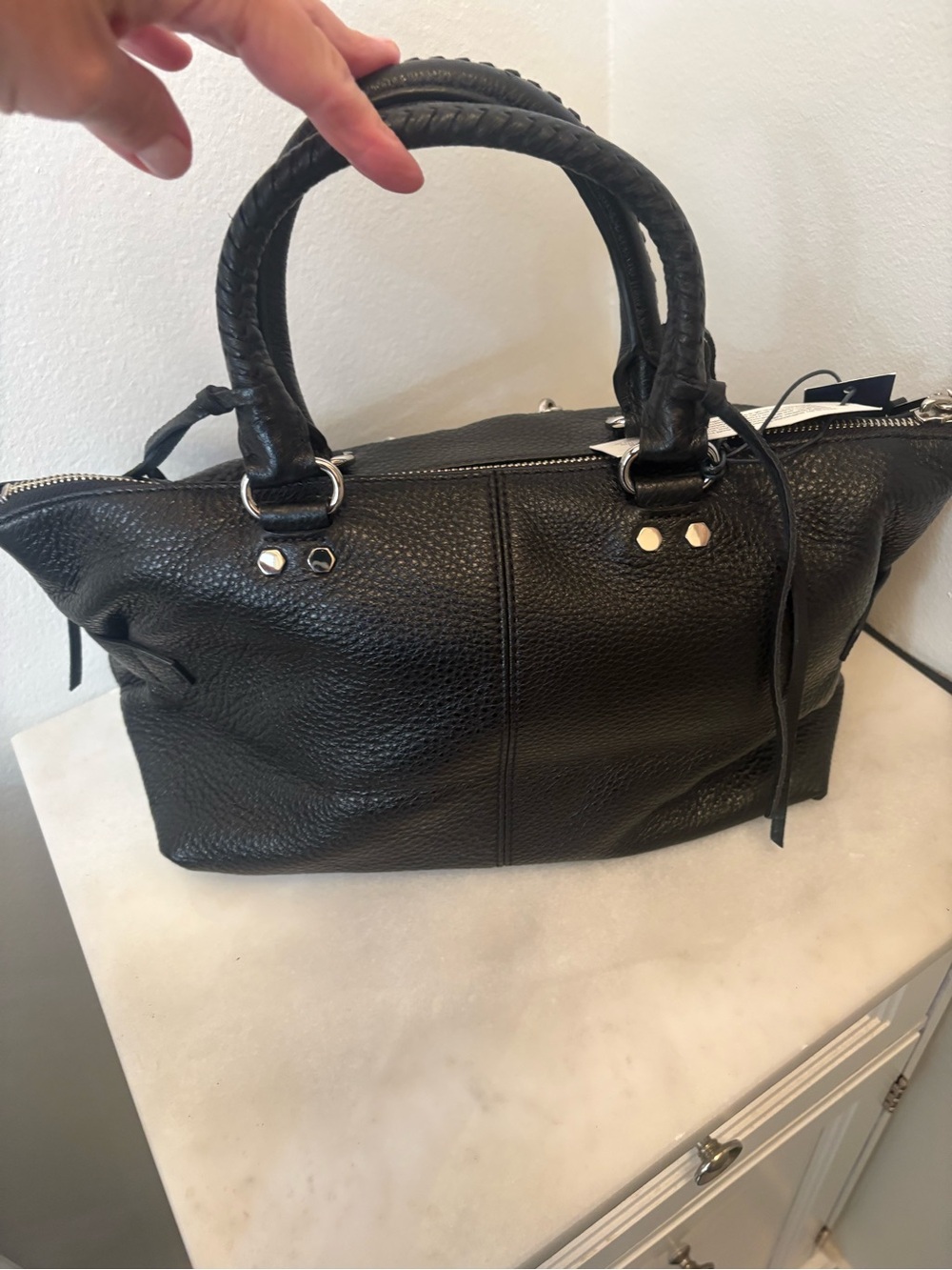 Rebecca Minkoff Moto Satchel Tote Black Pebbled Leather NWT MSRP $335 - Picture 6 of 15